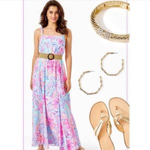 NWT LILLY PULITZER Multi Isla De CoCo Lizette Floral Square Neck Maxi Dress S